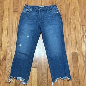 We The Free Blue Distressed Straight Leg Jeans
